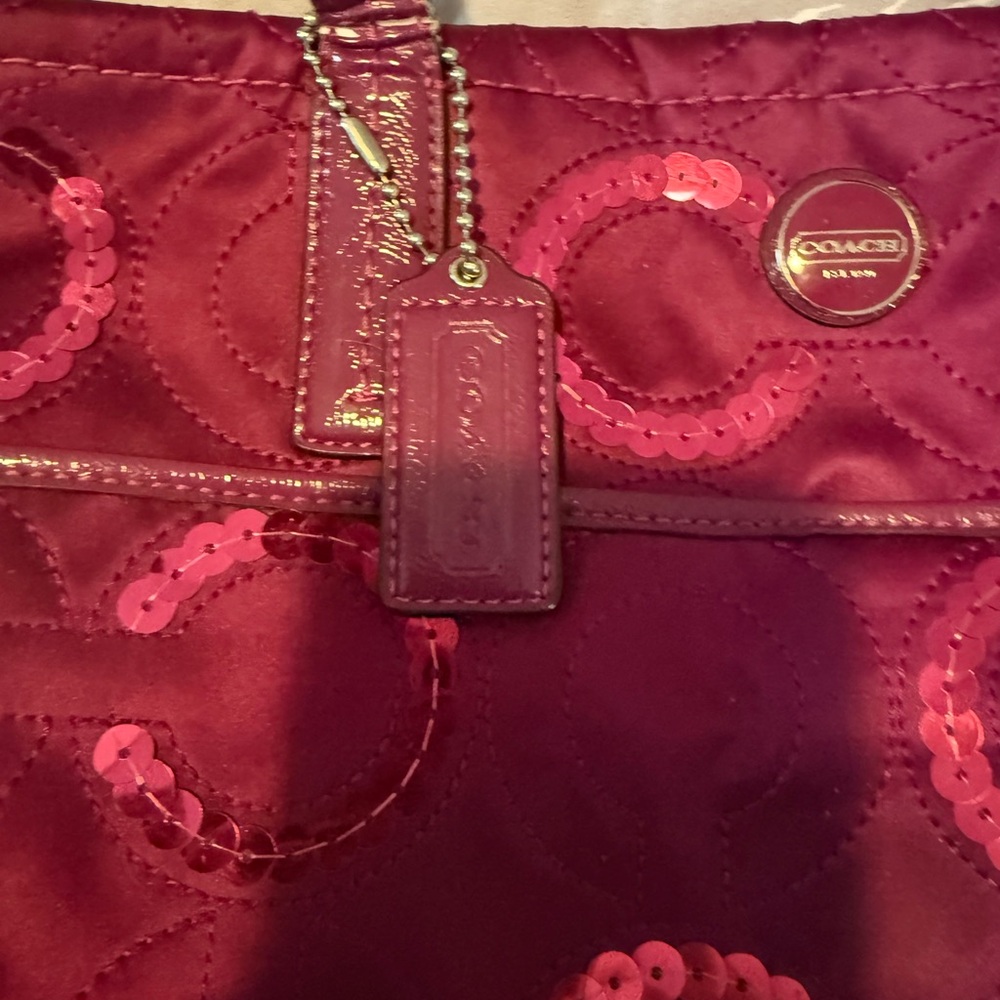 COACH Magenta Sequin Circle Tote - Picture 2 of 7